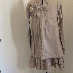 Naartjie Beige Long Sleeve Dress with Ruffle Detail